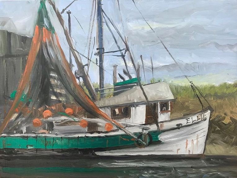 MAURY WEISS - *** SOLD *** Port Townsend Docks, Original Plein Air Oil on Panel, 6x8