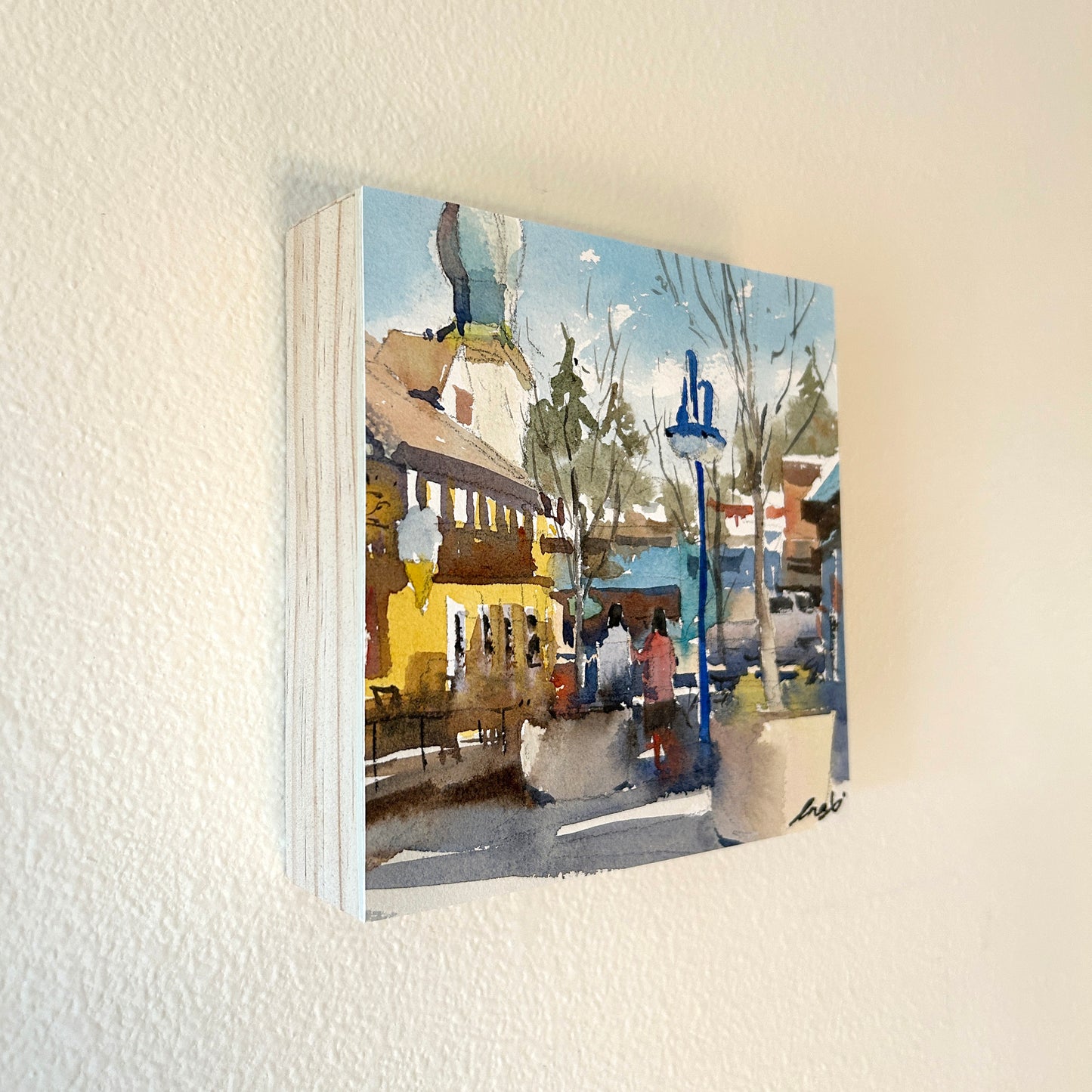 Ina Xi - Poulsbo Alley No.2, Watercolor paper on wood canvas, 6"x6"x1.5"