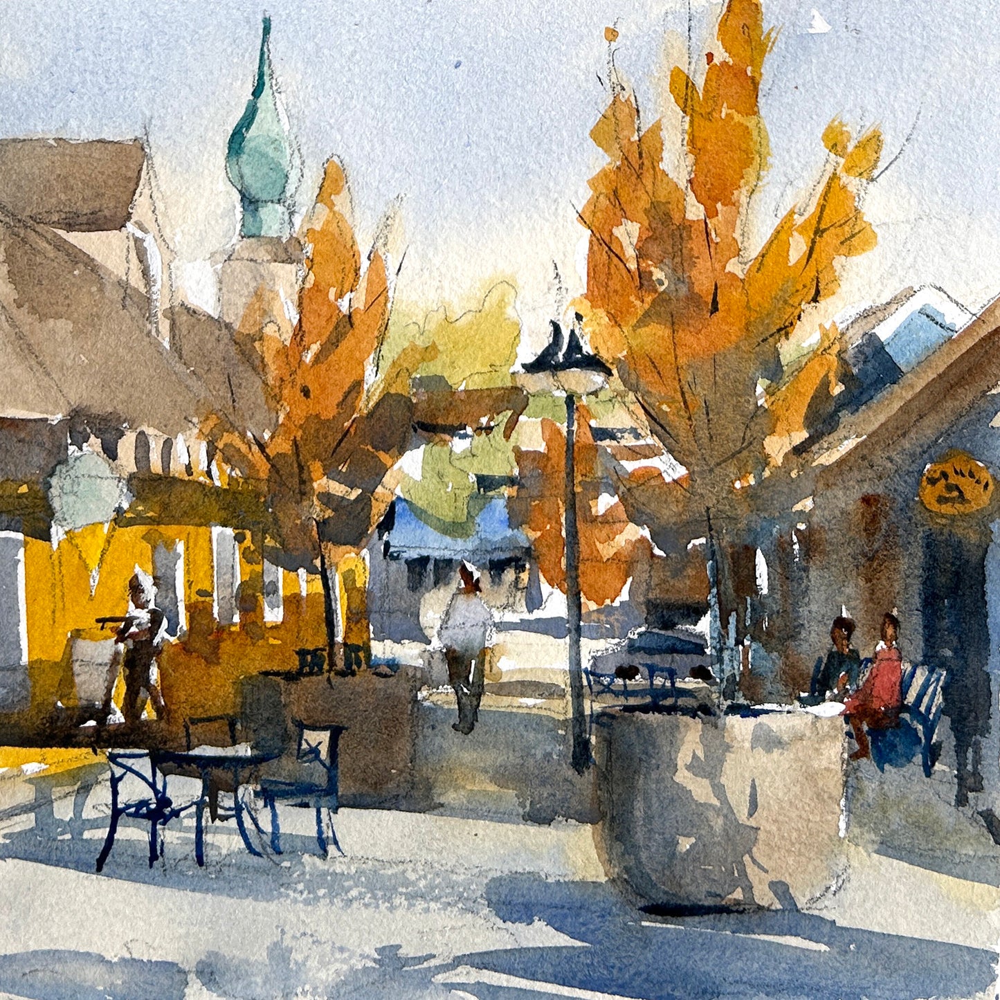 Ina Xi - Poulsbo Alley No.5, Watercolor paper on wood canvas, 6"x6"x1.5"