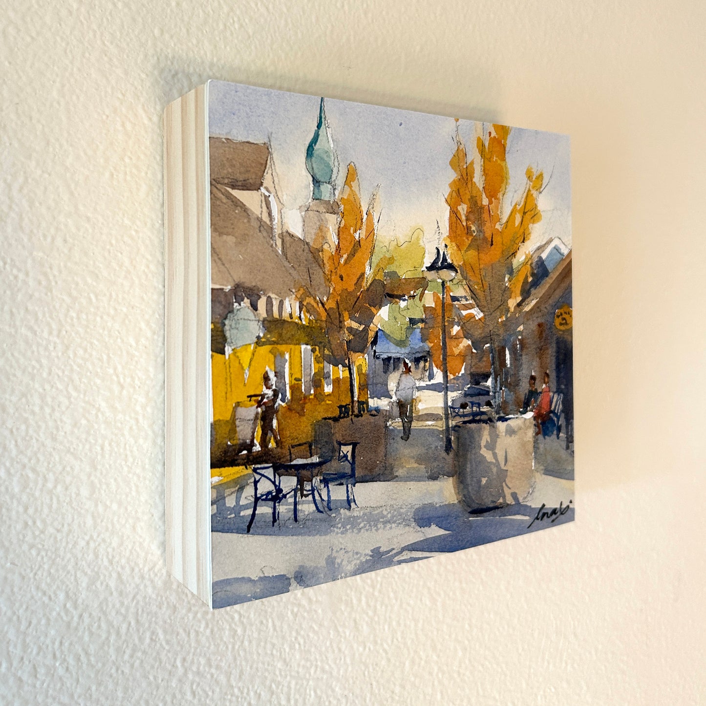 Ina Xi - Poulsbo Alley No.5, Watercolor paper on wood canvas, 6"x6"x1.5"