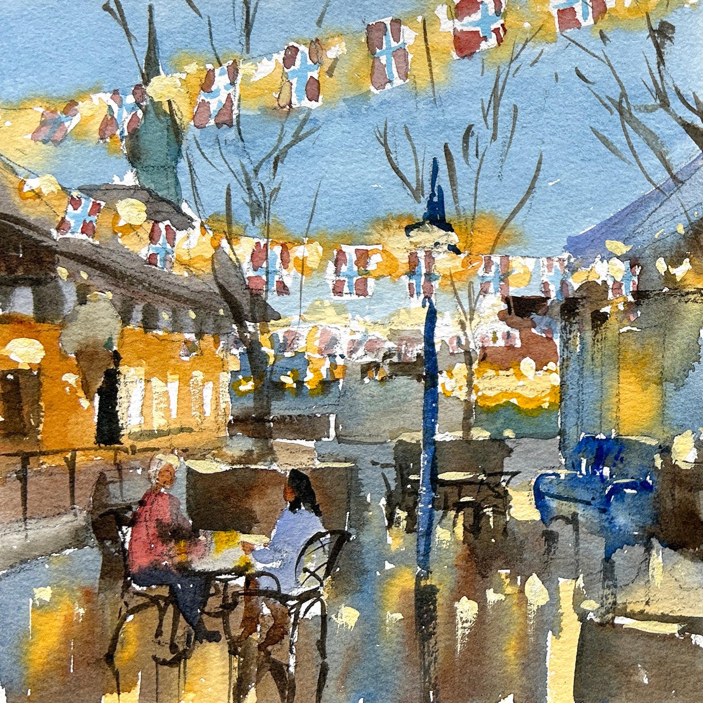 Ina Xi - Poulsbo Alley No.6, Watercolor paper on wood canvas, 6"x6"x1.5"