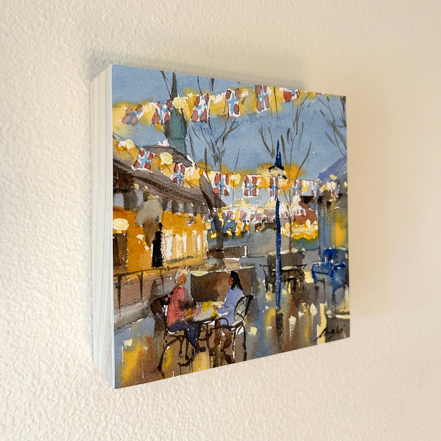 ***SOLD***Ina Xi - Ina Xi - Poulsbo Alley No.6, Watercolor paper on wood canvas, 6"x6"x1.5"