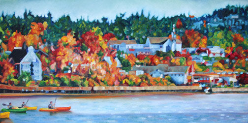 CARRIE GOLLER PRINTS - SEA, CITY, LAND SCAPES - Poulsbo Autumn (original oil 15x30)