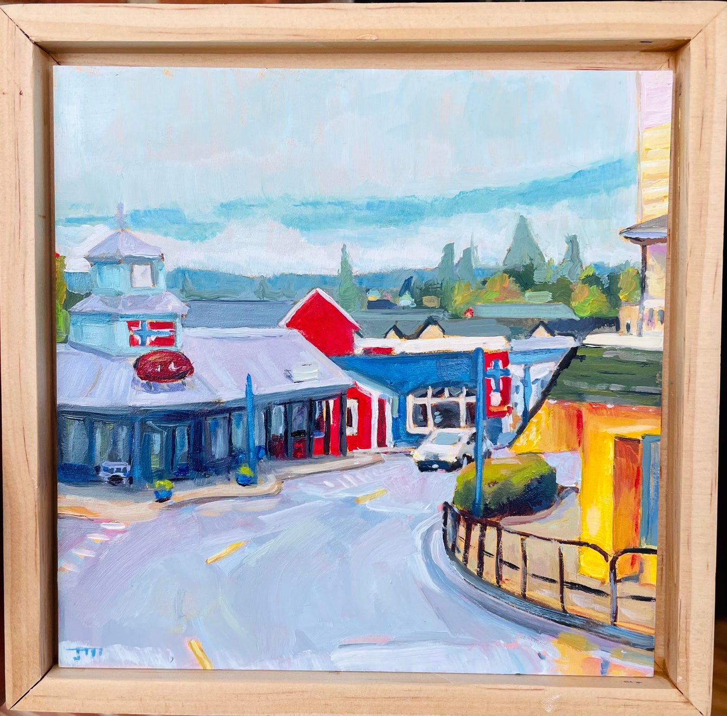 ***SOLD*** JILL ZACOT - Poulsbo After the Rain, 6x6 oil on panel (framed)