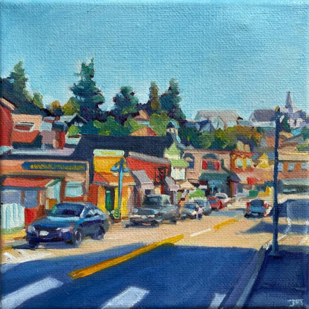 ***SOLD*** JILL ZACOT - Poulsbo Downtown, oil 6x6