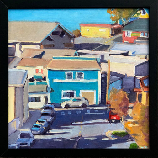 *** SOLD *** JILL ZACOT - Poulsbo from 4th Street, 10x10 oil on panel (framed)
