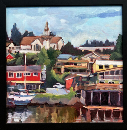 ***SOLD*** JILL ZACOT - Poulsbo from the Water, 10x10 oil on panel (framed)