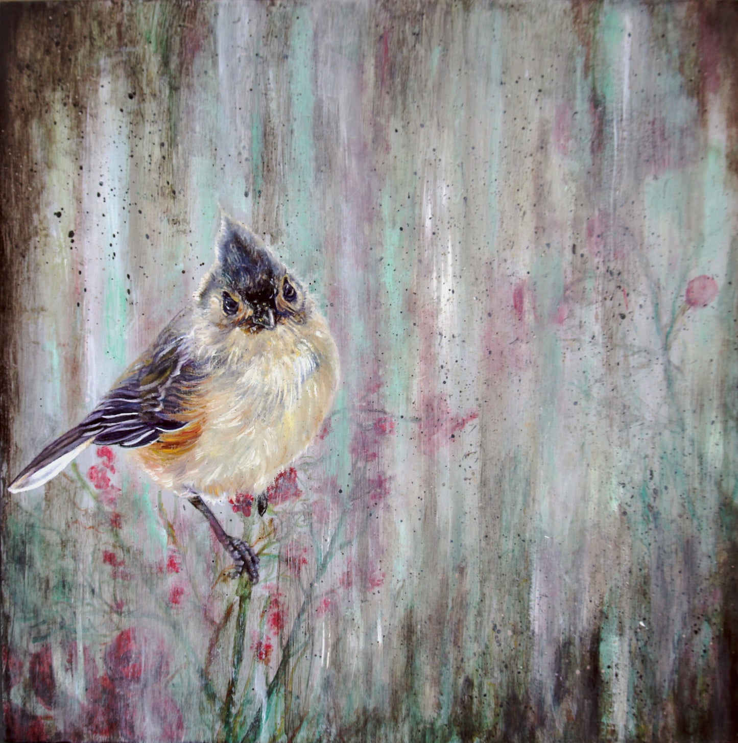 CARRIE GOLLER PRINTS - BIRDS - PUNK    original mixed media, 12x12