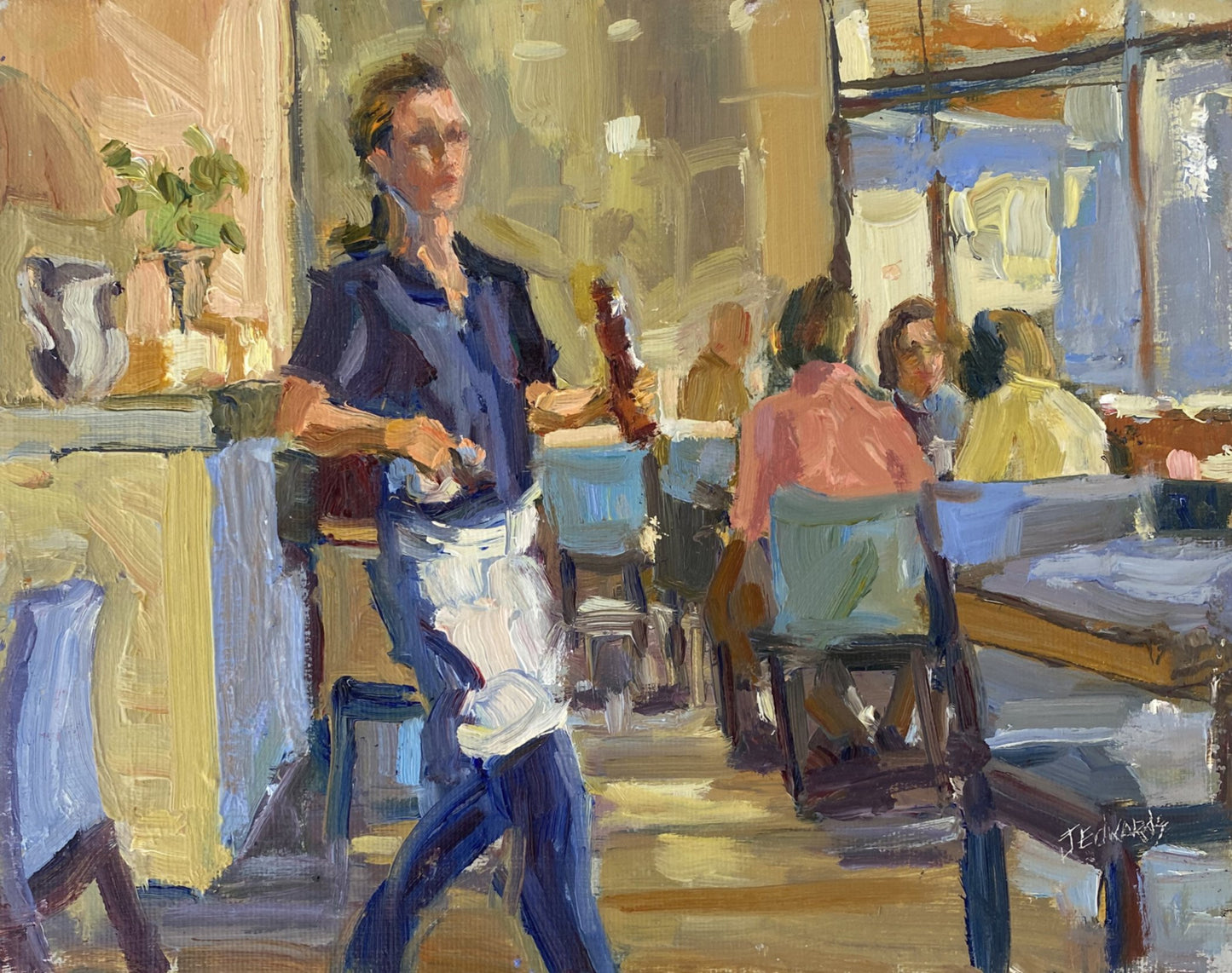 JEANNE EDWARDS - Puomo's, oil on panel (framed) 8x10