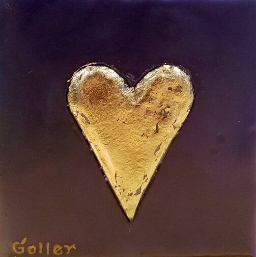 ***SOLD*** Carrie Goller - Purple Heart of Gold, encaustic/gold leaf 3.5x3.5