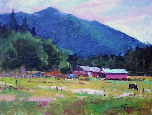 ROBIN WEISS - Quilcene Farm, plein air, oil 9x12