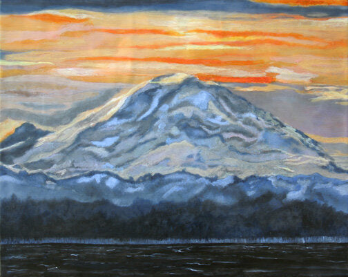 Prints available, original ***SOLD*** Carrie Goller - Rainier Dusk, encaustic/mixed media 16x20