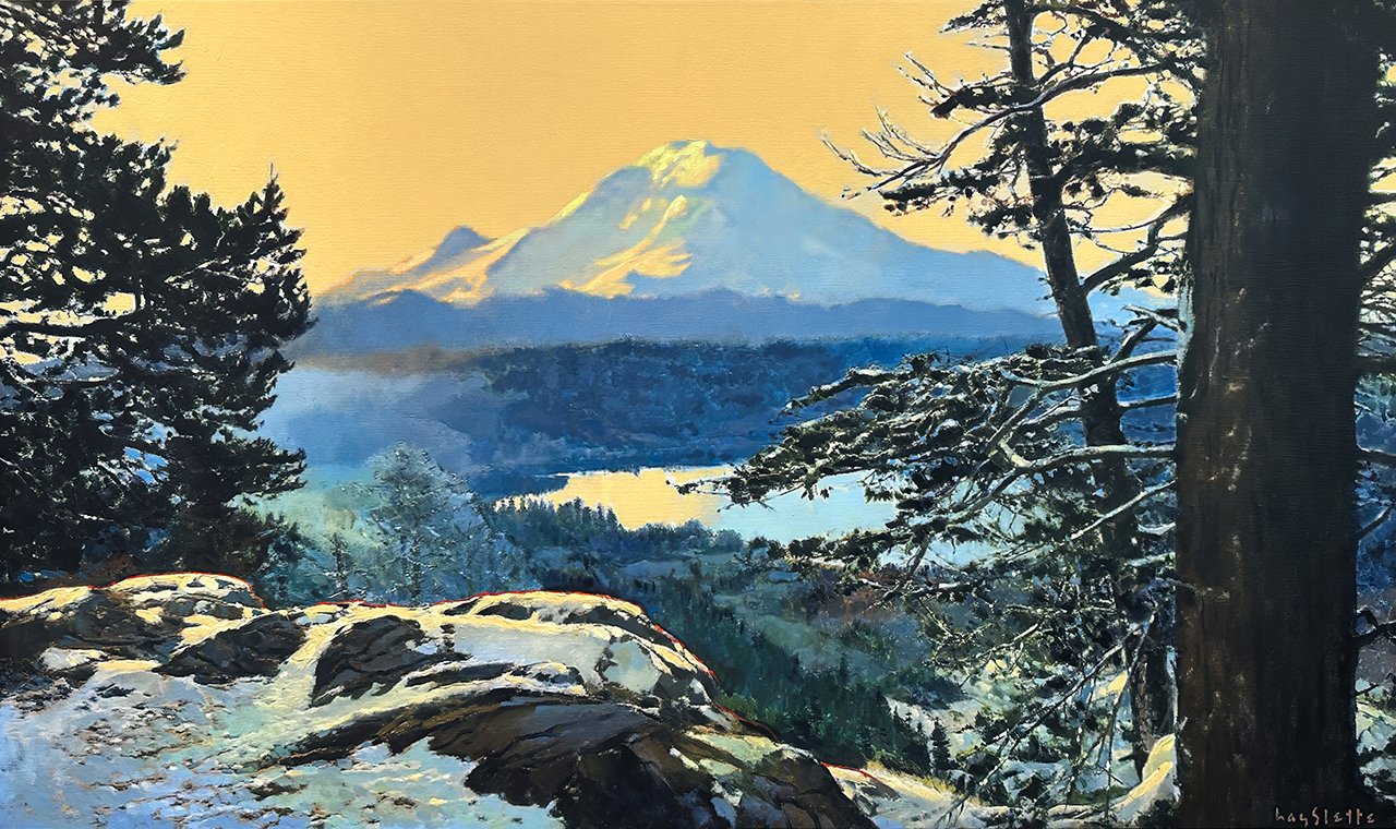 Prints available, original ***SOLD*** MAX HAYSLETTE - Rainier and the Tipsoo No. 5, HMAC 1979a, 28x48