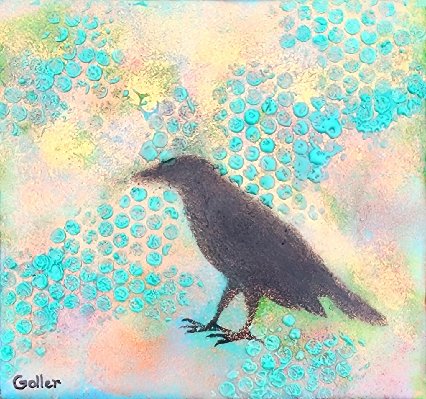 ***SOLD*** Carrie Goller - Raven XVI, encaustic/mixed media 5x5.5