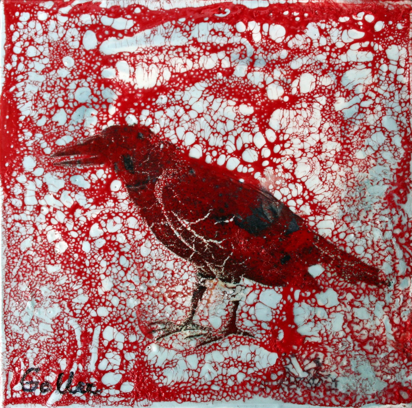 Prints available, original ***SOLD***Raven Guardian 41 - Encaustic & Mixed Media - 5x5