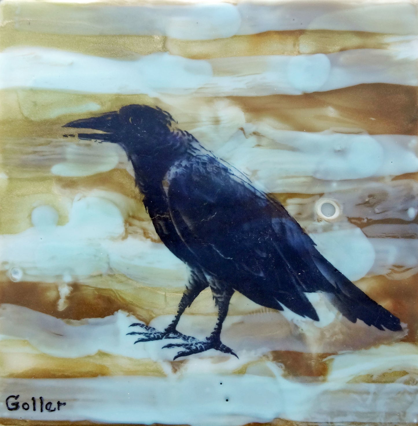 Prints available, original ***SOLD*** Raven Native XIII - Encaustic/Mixed Media - 7.5x7.5