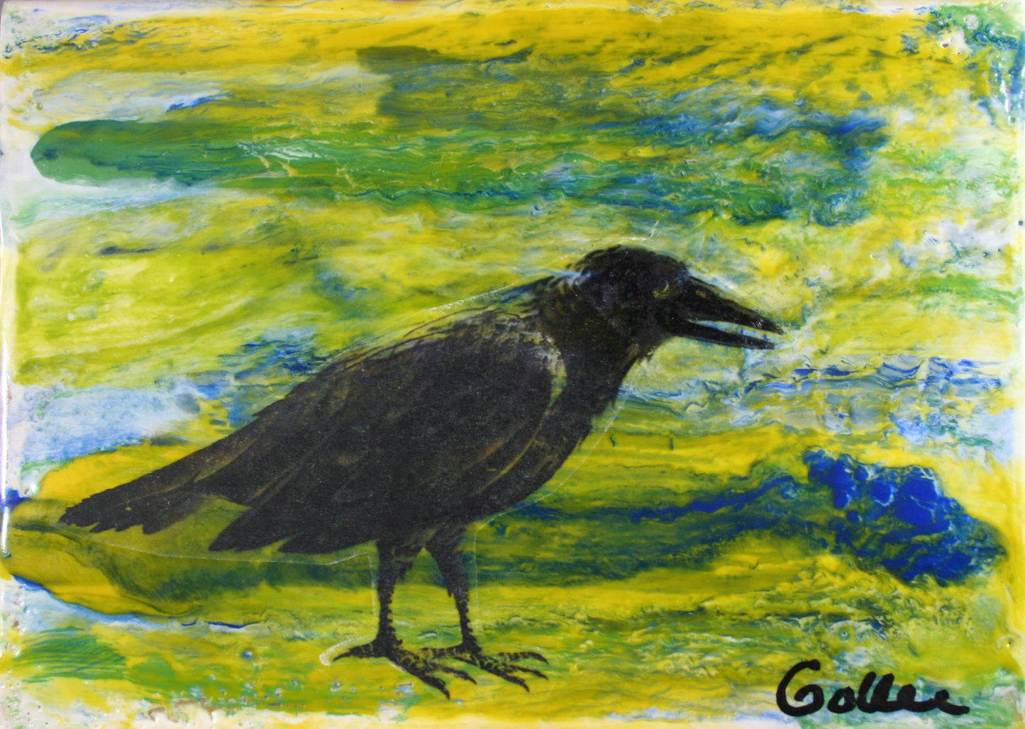 ***SOLD*** Raven Native 7 - Encaustic/Mixed Media - 5x7