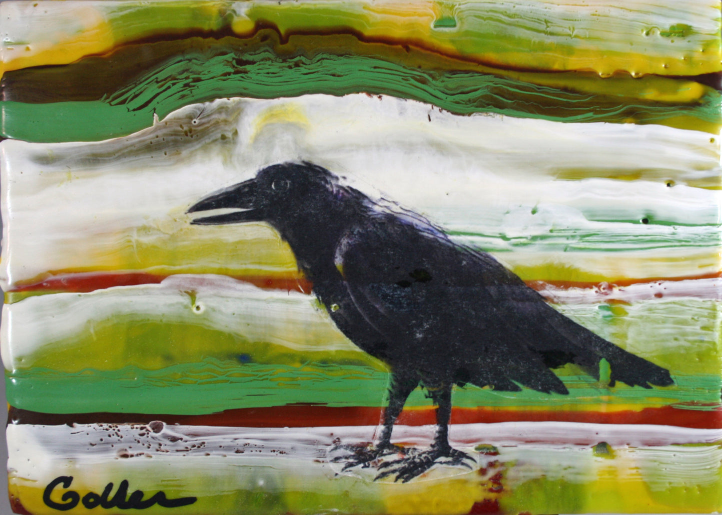 Prints available, original ***SOLD*** Raven Native  - Encaustic/Mixed Media - 5x7 on a 1.5" wood panel
