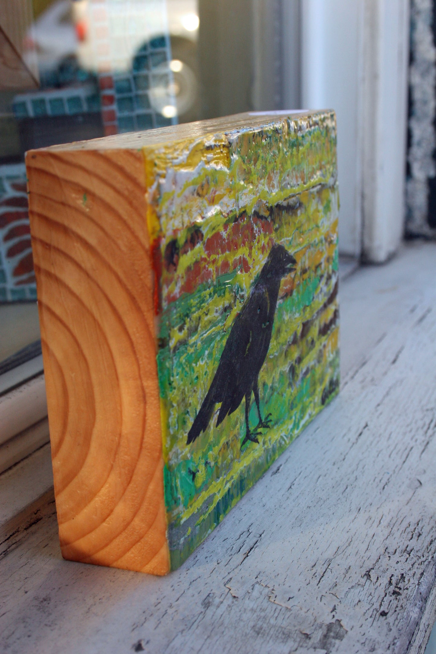 Prints available, original ***SOLD*** Raven Native II - Encaustic/Mixed Media - 5x7