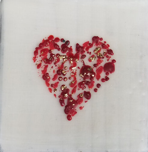 ***SOLD***Carrie Goller - Red Confetti Heart 2, encaustic/gold leaf 3.5x3.5