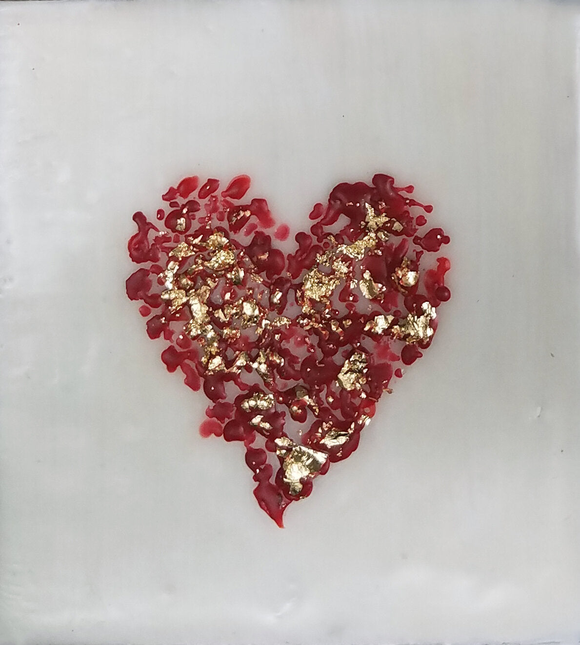 ***SOLD*** Carrie Goller - Red Confetti Heart, encaustic/gold leaf 3.5x3.5