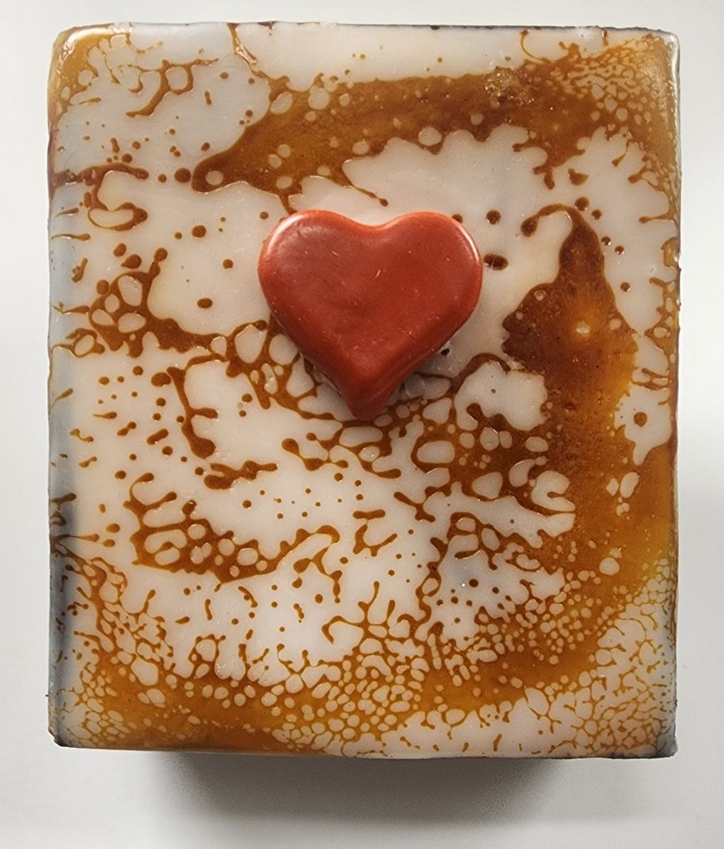 Carrie Goller - Red Heart on Gold and white encaustic 4x3.25