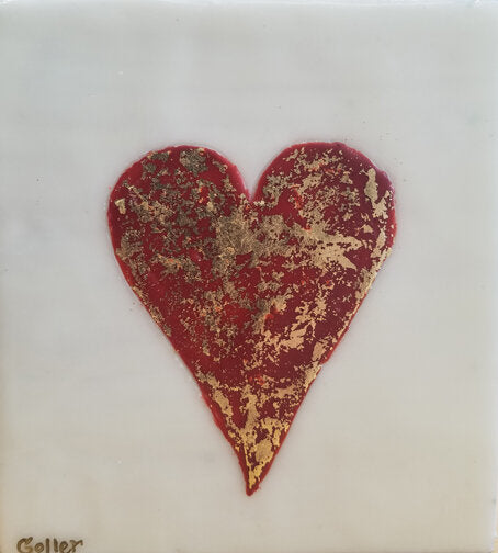 ***SOLD***Carrie Goller - Red Heart of Gold, encaustic/gold leaf 5.25x5