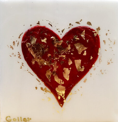 ***SOLD*** Carrie Goller - Red Heart of Gold, encaustic/gold leaf 3.5x3.5