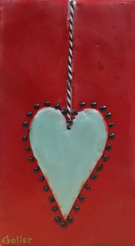 ***SOLD*** Carrie Goller - Heart on a String, encaustic 6x3.5x2