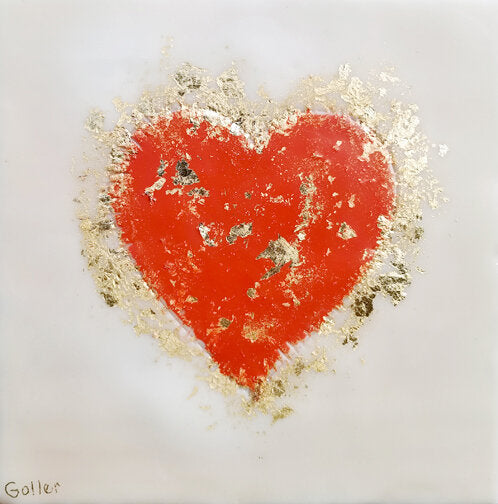 ***SOLD*** Carrie Goller - Red on White Heart with Gold Leaf, encaustic 7x7