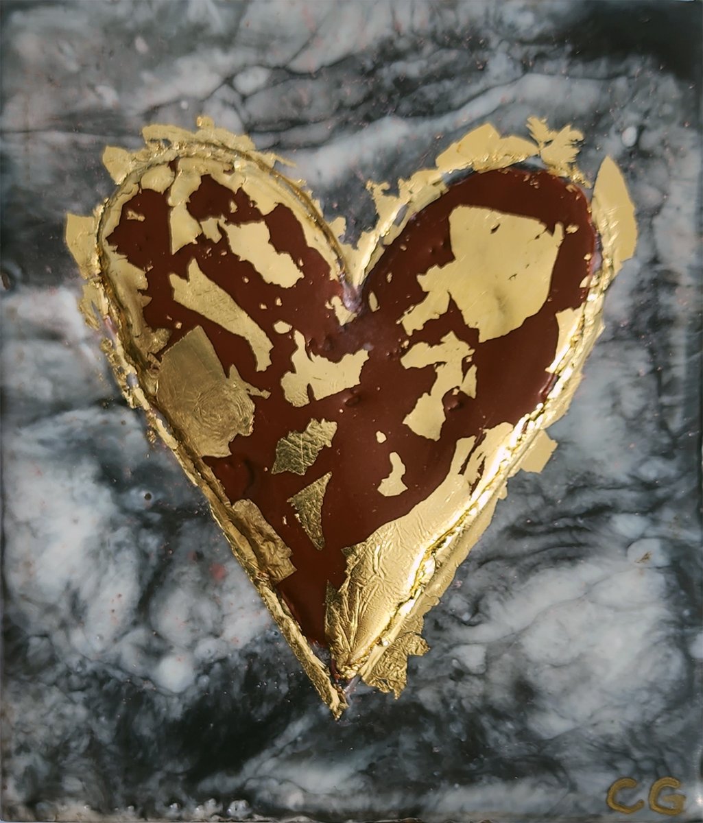 ***SOLD*** Carrie Goller - Heart Series , encaustic 3.75x4