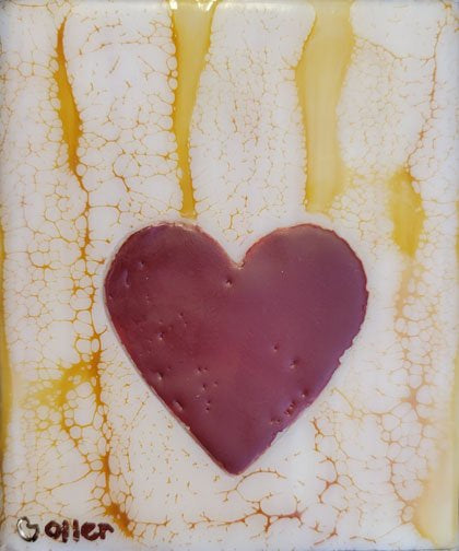 ***SOLD*** Carrie Goller - Red Heart on Amber and Cream encaustic 4x3.5