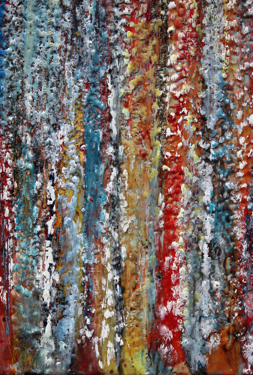 Carrie Goller - Retro, encaustic/mixed media on wood panel, 40x30 (Vertical or Horizontal orientation)