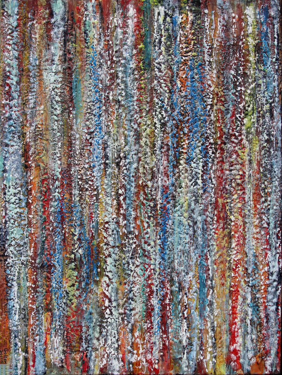 Carrie Goller - Retro, encaustic/mixed media on wood panel, 40x30 (Vertical or Horizontal orientation)