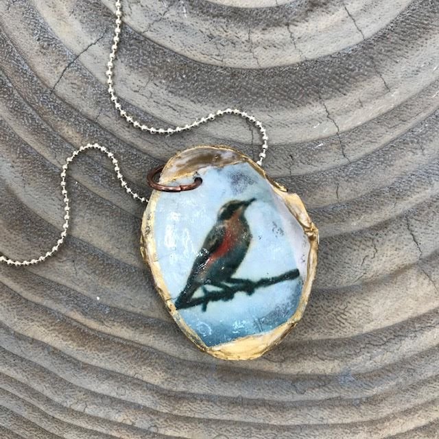 Hood Canal Seashell Necklace - Bird - 14k Gold Trim - Carrie Goller