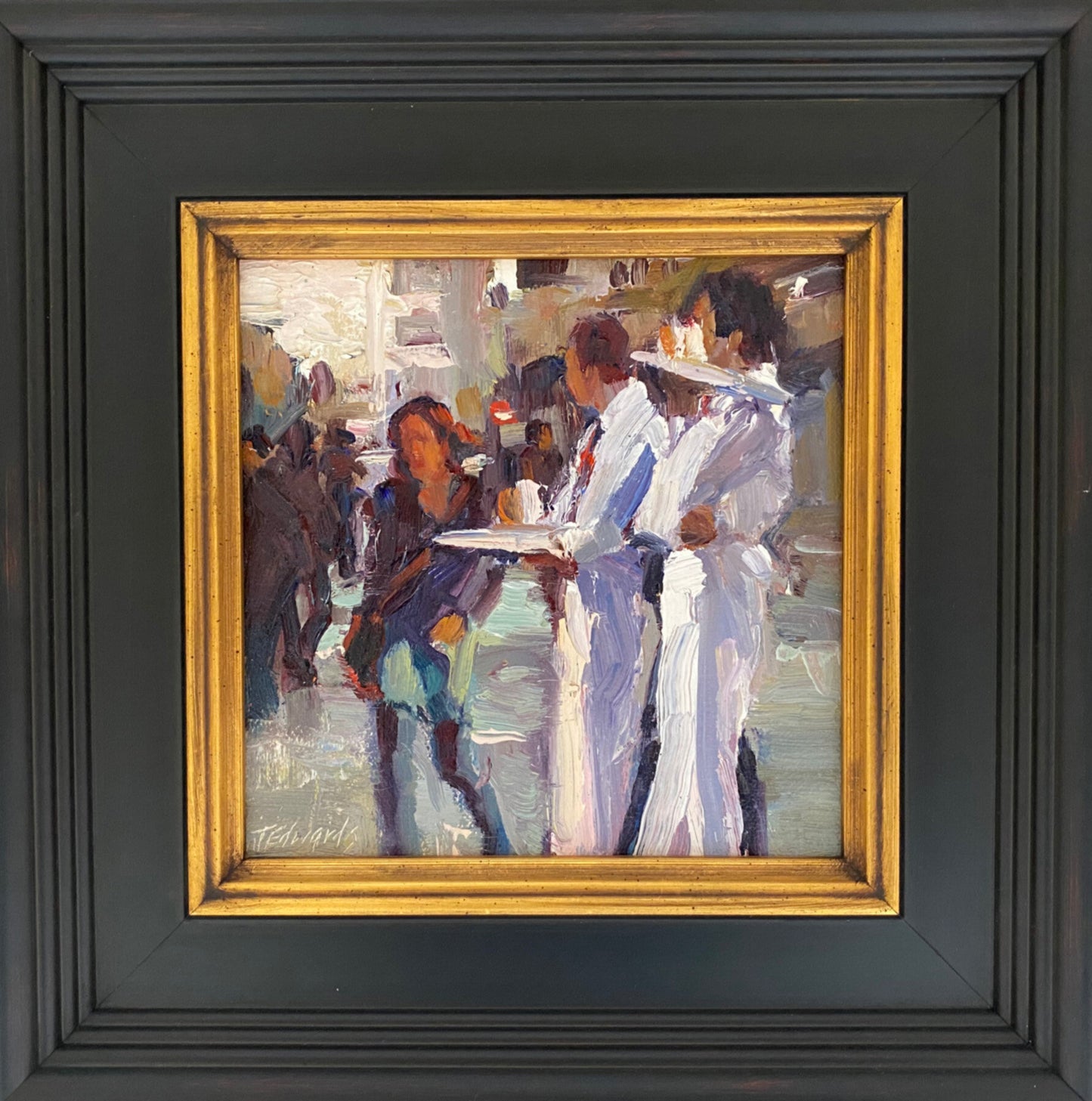 Prints available, original ***SOLD*** JEANNE EDWARDS - Rue Cler, oil on panel (framed) 6x6