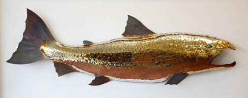 ***SOLD*** BOB KIMBALL - Coho wall sculpture - mirrored stainless steel - 14"x42"