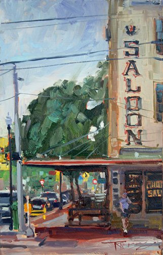 ROBIN WEISS - Saloon, oil plein air oil, 14x9