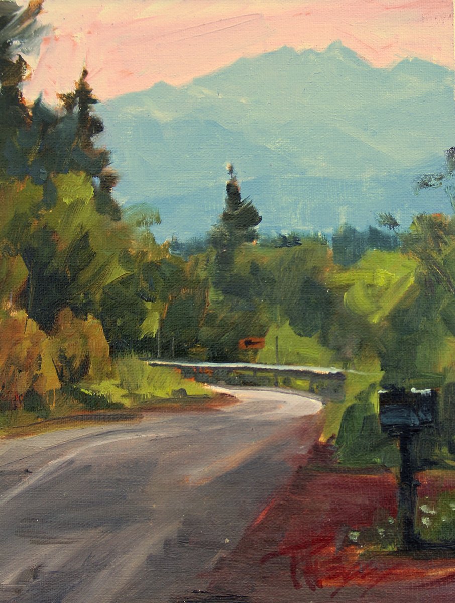 ROBIN WEISS - Sawdust Hill Road, Poulsbo, WA, plein air, oil 6x8