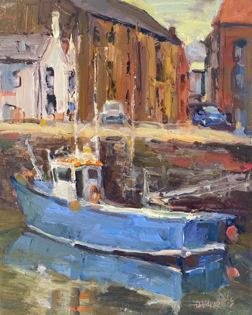 JEANNE EDWARDS - Scottish Harbor, oil on panel (framed) 8x10