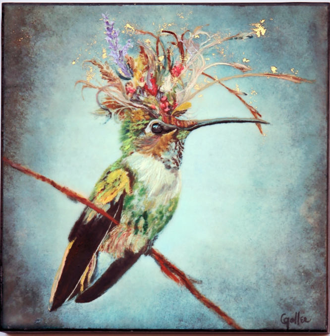 ***SOLD***Floral Serenade, (Floriferous Series) Mixed Media Oil/Encaustic Giclee with Gold Leaf, 8x8