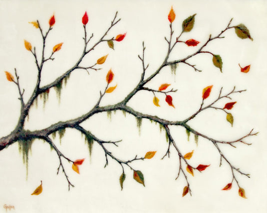 Carrie Goller - Autumn Moss Branches, Mixed Media - Oil/Encaustic, 11" x 14"