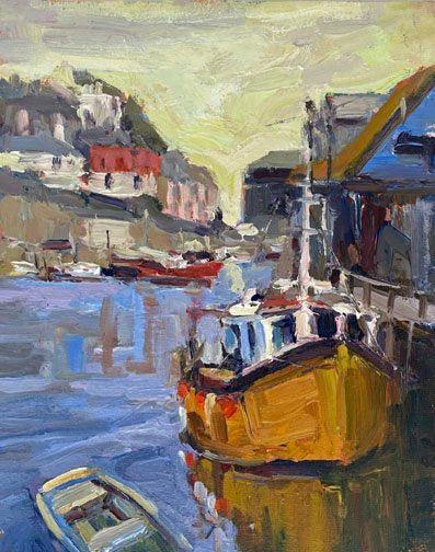 ***SOLD*** JEANNE EDWARDS - Seaport, oil on panel (framed) 8x10