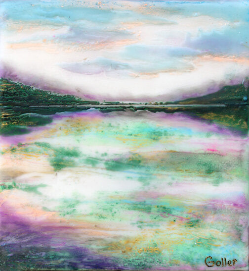 ***SOLD*** Carrie Goller - Seascape, encaustic/mixed media 5.25x5