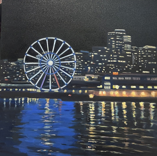 SOPHIE FRIEDA - Seattle Lights, oil on canvas, 24x24 (framed)