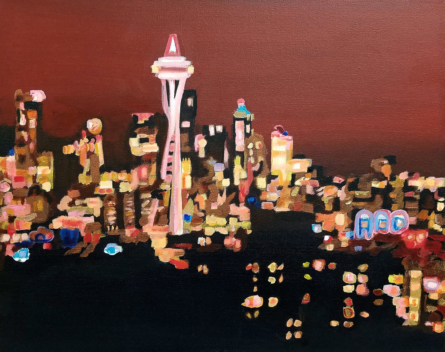 Prints available, original ***SOLD*** Seatown Night II - Acrylic 16x20