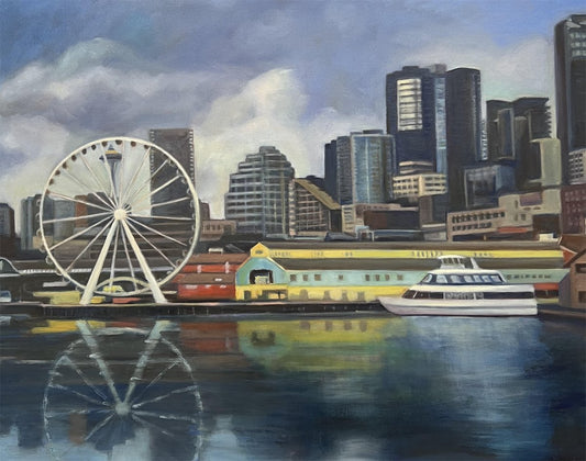 SOPHIE FRIEDA - Seattle Reflections, oil on canvas, 25.5 x31.5 (framed)