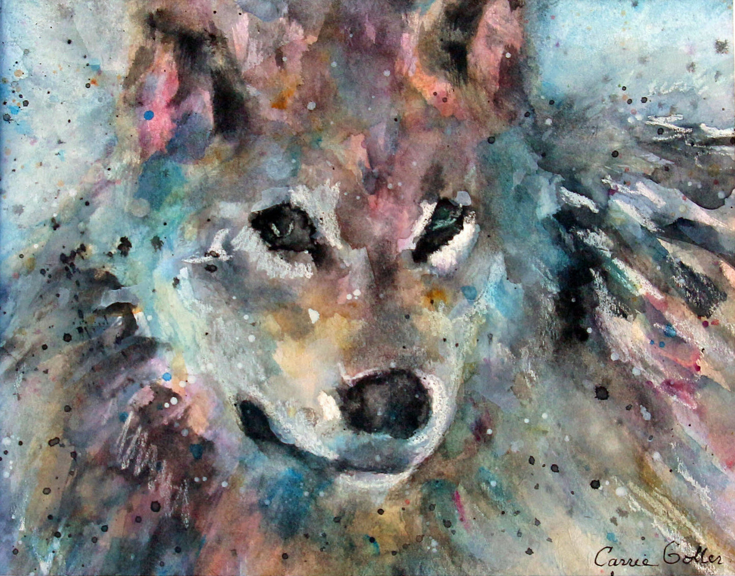 CARRIE GOLLER PRINTS - CREATURES - SHADY WOLF original watercolor, 9x12