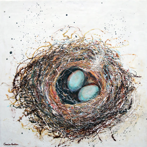 Prints available, original ***SOLD*** Sheltered, encaustic 30x30 on wooden panel