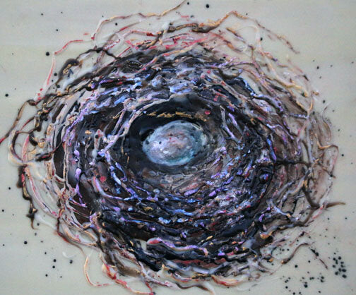 Prints available, original ***SOLD*** Carrie Goller - Sheltered X, Encaustic on cradled wood panel 10x10